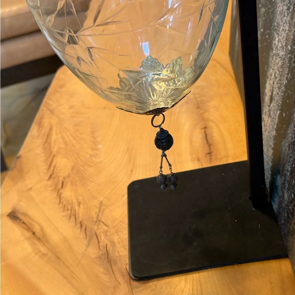 Vintage Clear Etched‎ Glass Egg Shaped Ornament